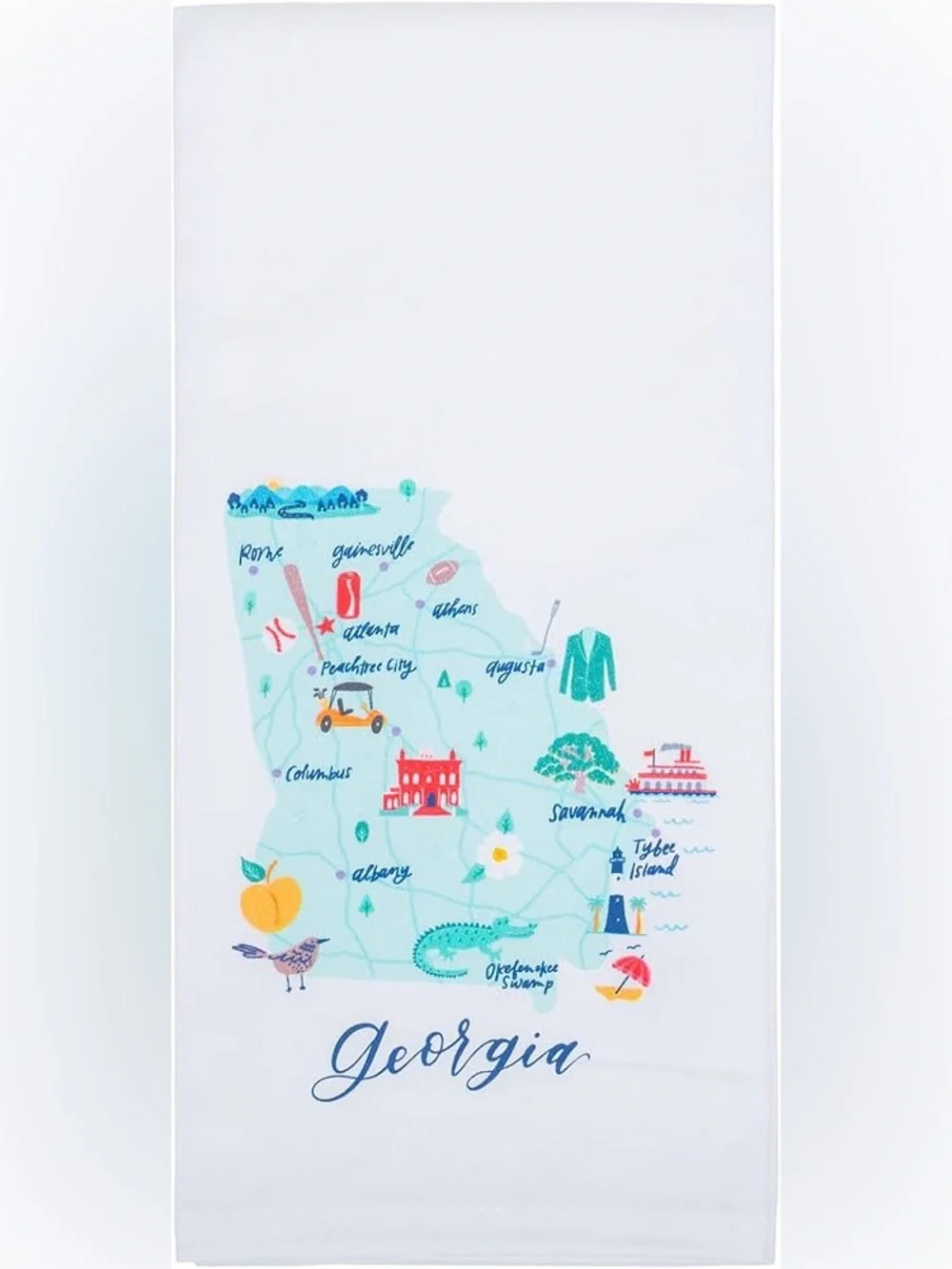 Georgia Map White Cotton Kitchen Towel